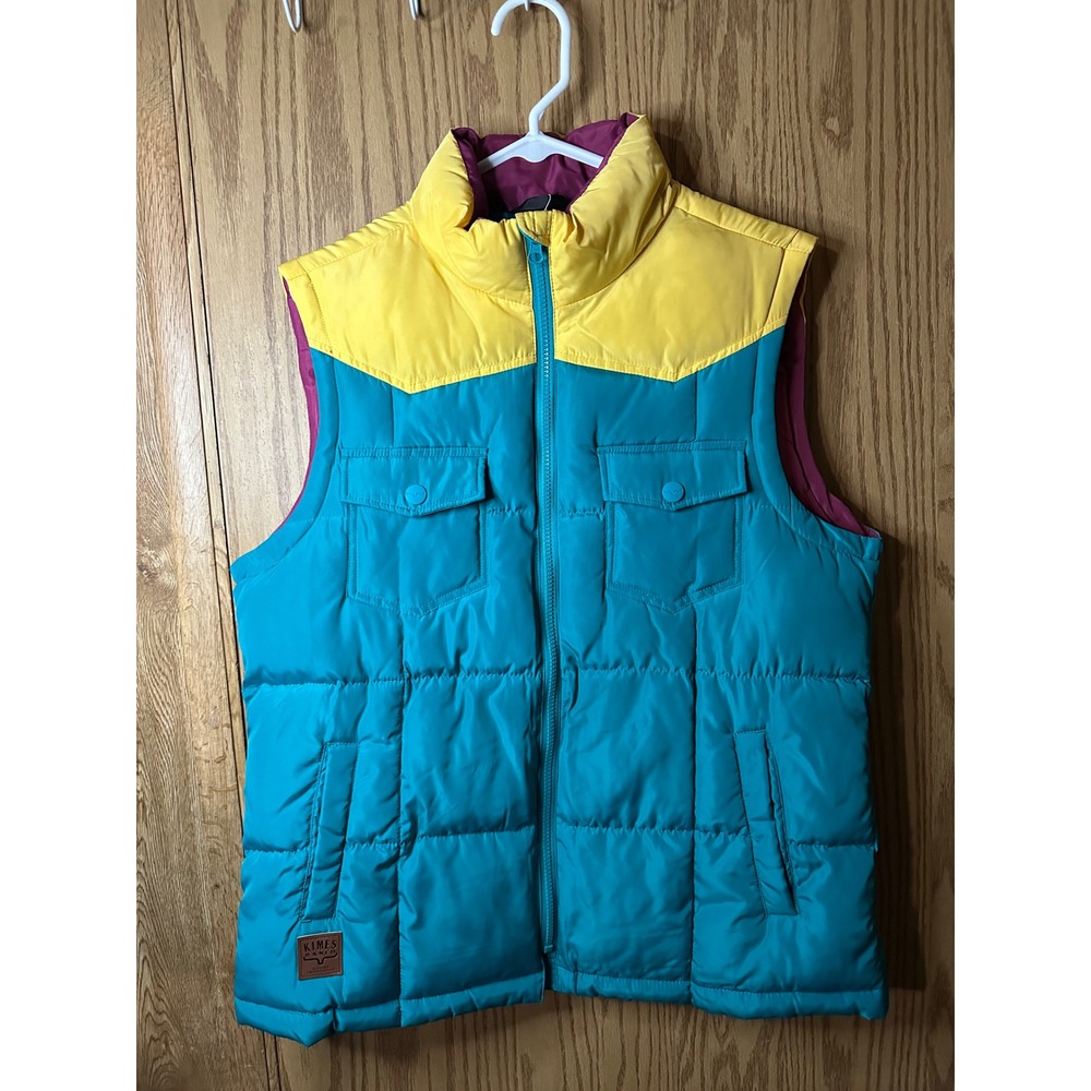 Kimes Ranch Women Teal Yellow Colorblock Puffer Vest Western Quilted Large